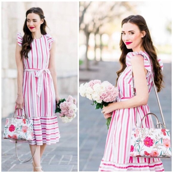 NWT Kate Spade New York stripe poplin cap-sleeve midi dress Womens 4 - Picture 2 of 12